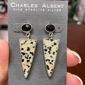 Onyx and Dalmatian Jasper Earrings in Sterling Silver.